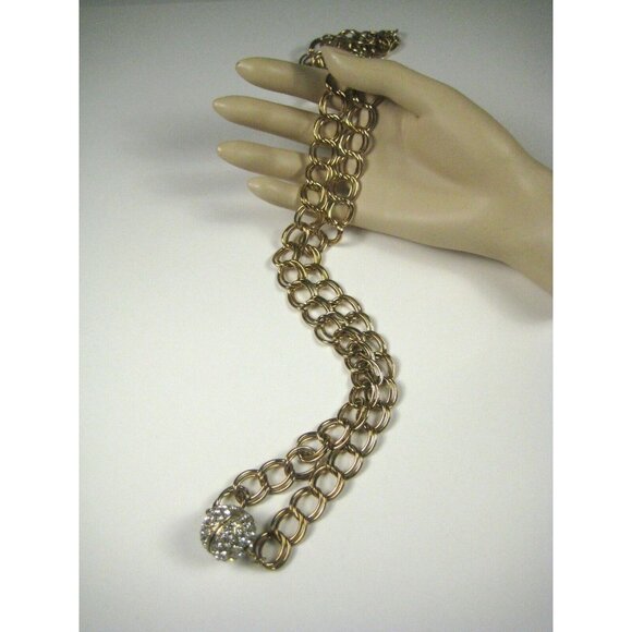 Vintage Necklace Double Chain Goldtone 34 in Ball Rhinestones 1960 NO CLASP - Picture 3 of 8